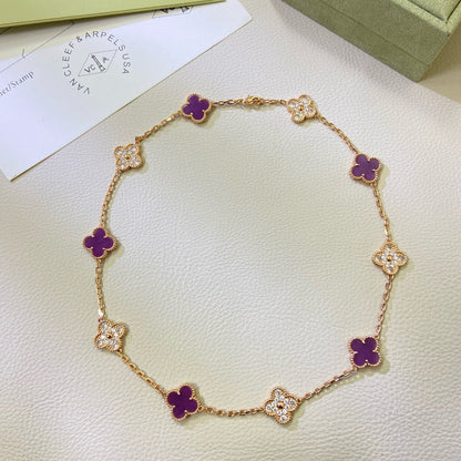 [Bling Jewelrys ]CLOVER 10 MOTIFS  PURPLE VIOLET DIAMOND NECKLACE