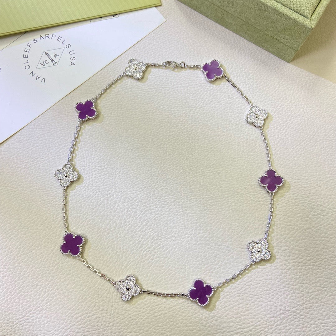 [Bling Jewelrys ]CLOVER 10 MOTIFS  PURPLE VIOLET DIAMOND NECKLACE