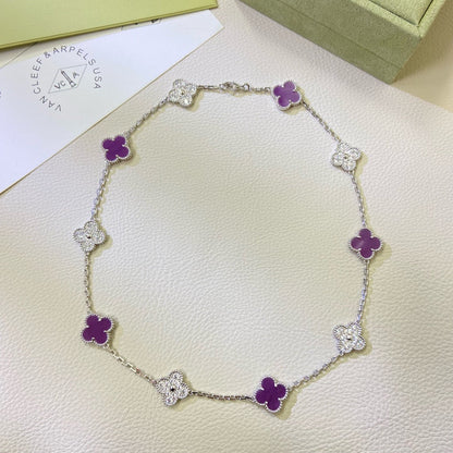 [Bling Jewelrys ]CLOVER 10 MOTIFS  PURPLE VIOLET DIAMOND NECKLACE