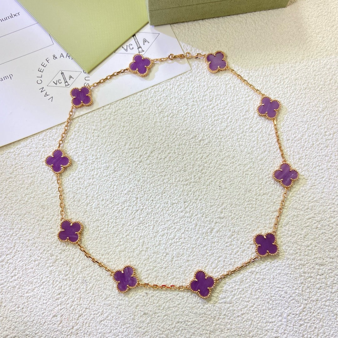 [Bling Jewelrys ]KLEEBLATT 10 MOTIVE LILA VIOLETT HALSKETTE