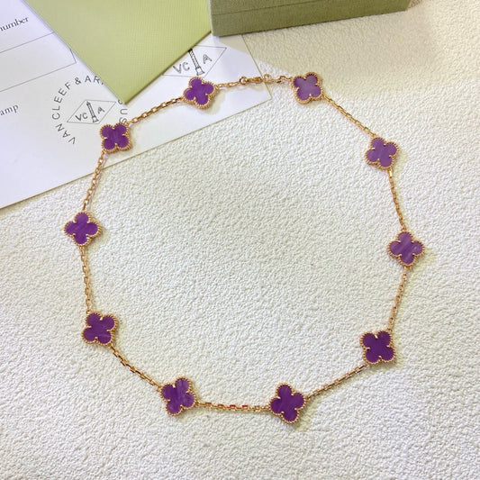 [Bling Jewelrys ]KLEEBLATT 10 MOTIVE LILA VIOLETT HALSKETTE