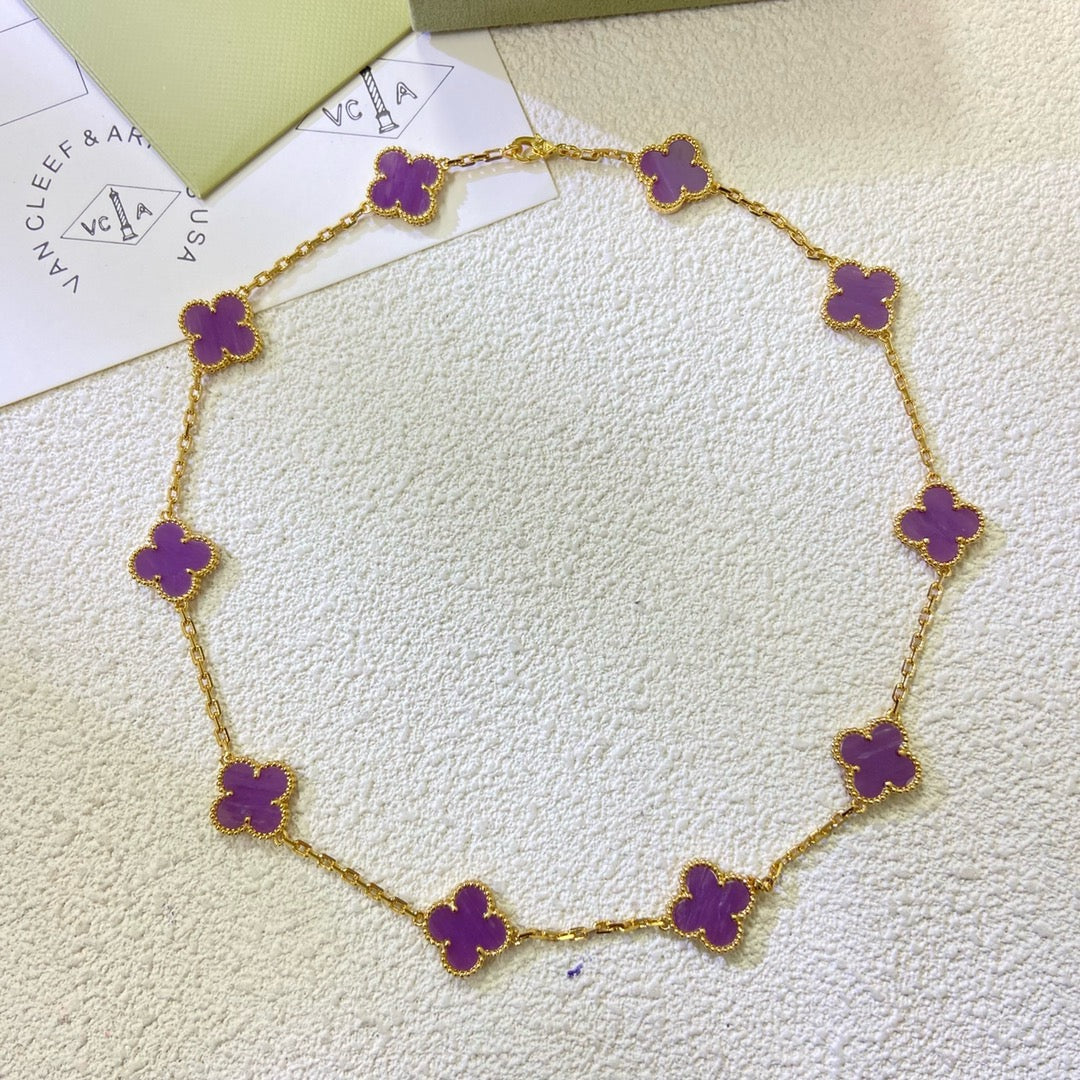 [Bling Jewelrys ]KLEEBLATT 10 MOTIVE LILA VIOLETT HALSKETTE