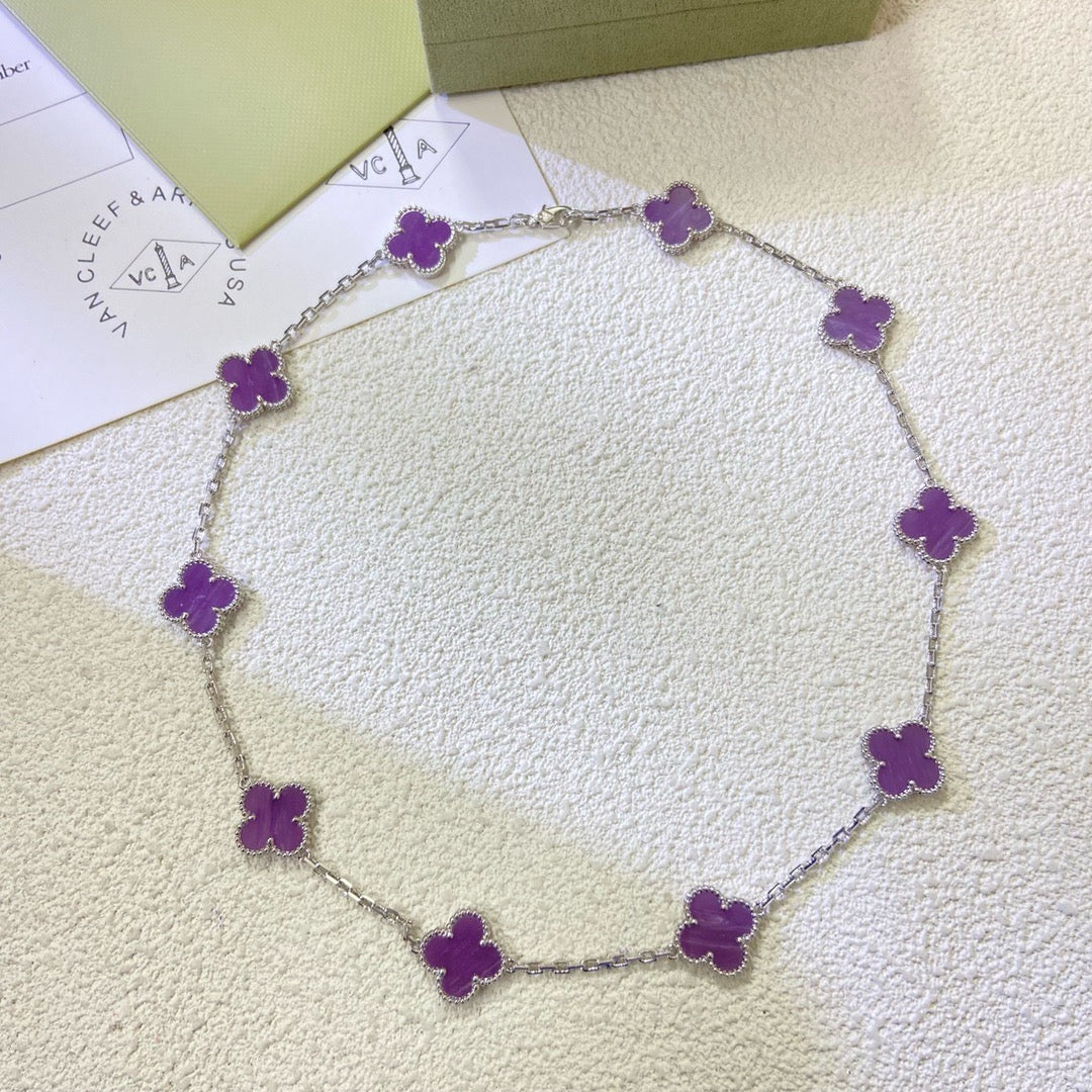 [Bling Jewelrys ]KLEEBLATT 10 MOTIVE LILA VIOLETT HALSKETTE