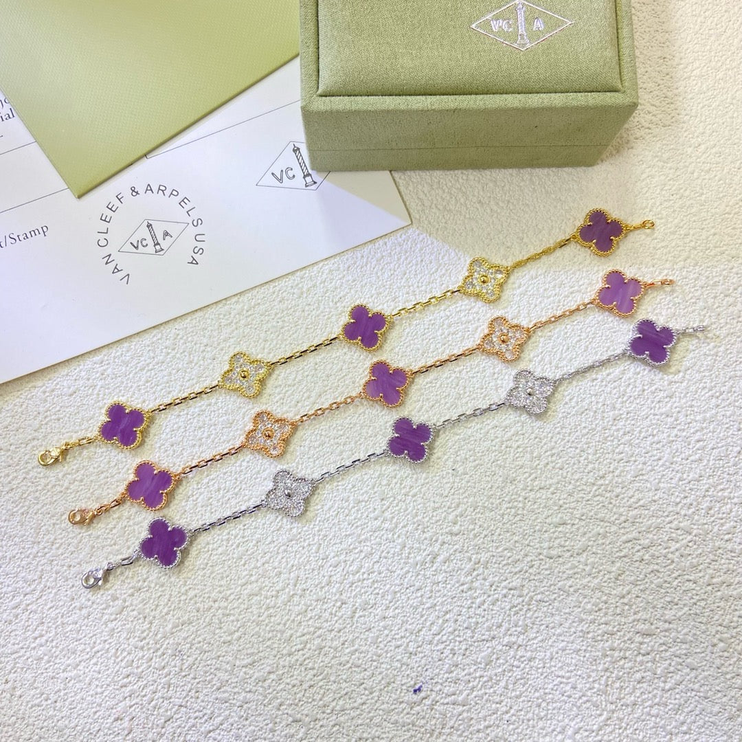 [Bling Jewelrys ]CLOVER  5 MOTIFS  PURPLE VIOLET DIAMOND BRACELET