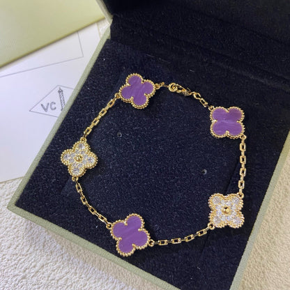 [Bling Jewelrys ]CLOVER  5 MOTIFS  PURPLE VIOLET DIAMOND BRACELET