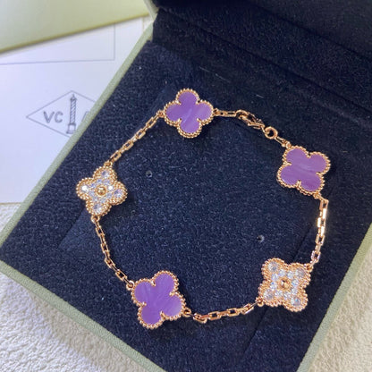 [Bling Jewelrys ]CLOVER  5 MOTIFS  PURPLE VIOLET DIAMOND BRACELET