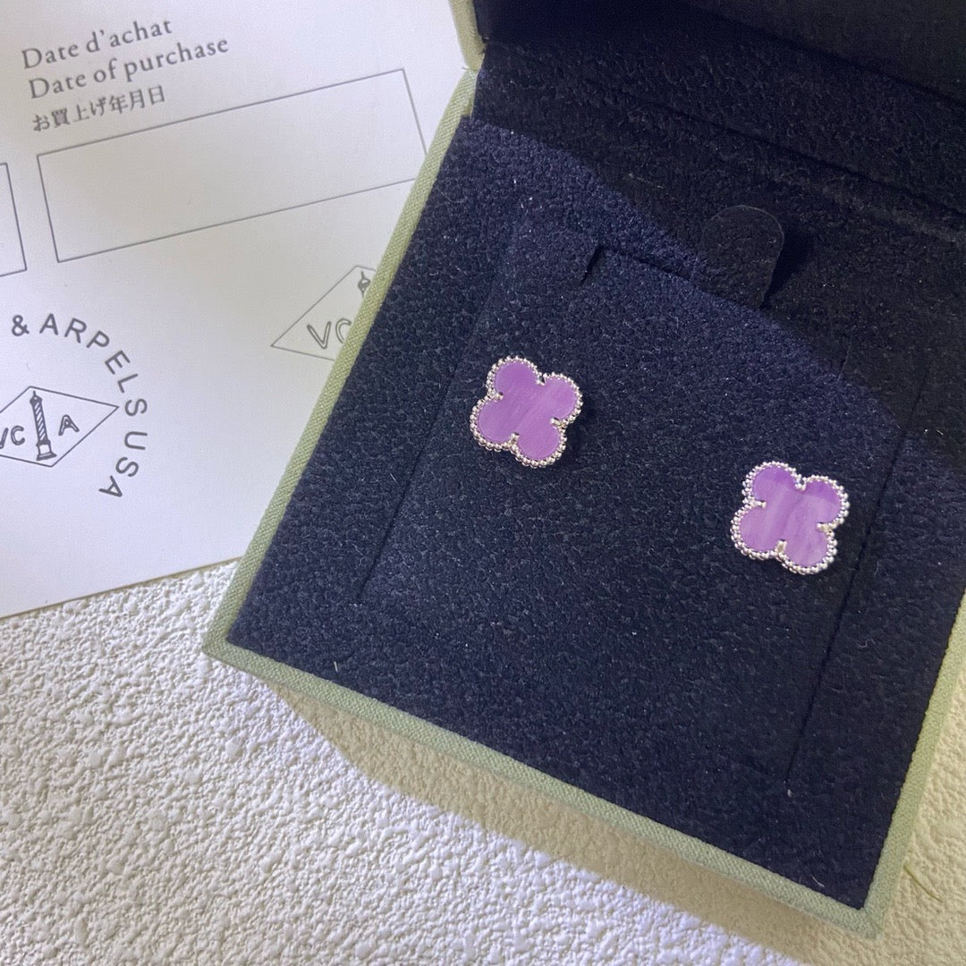 [Bling Jewelrys ]CLOVER MINI 9.5MM  PURPLE VIOLET EARRINGS