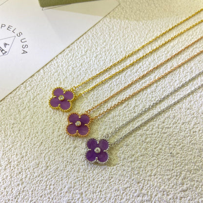 [Bling Jewelry] 15MM KLEEBATT-HALSKETTE MIT DIAMANT IN LILA/VIOLETT
