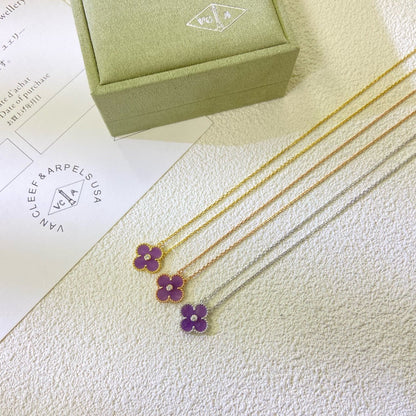 [Bling Jewelry] 15MM KLEEBATT-HALSKETTE MIT DIAMANT IN LILA/VIOLETT