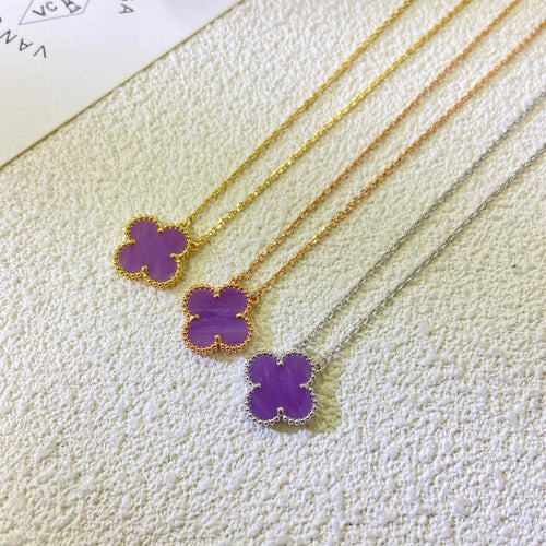 [Bling Jewelrys] KLEEBLATT 15MM LILA VIOLETT HALSKETTE