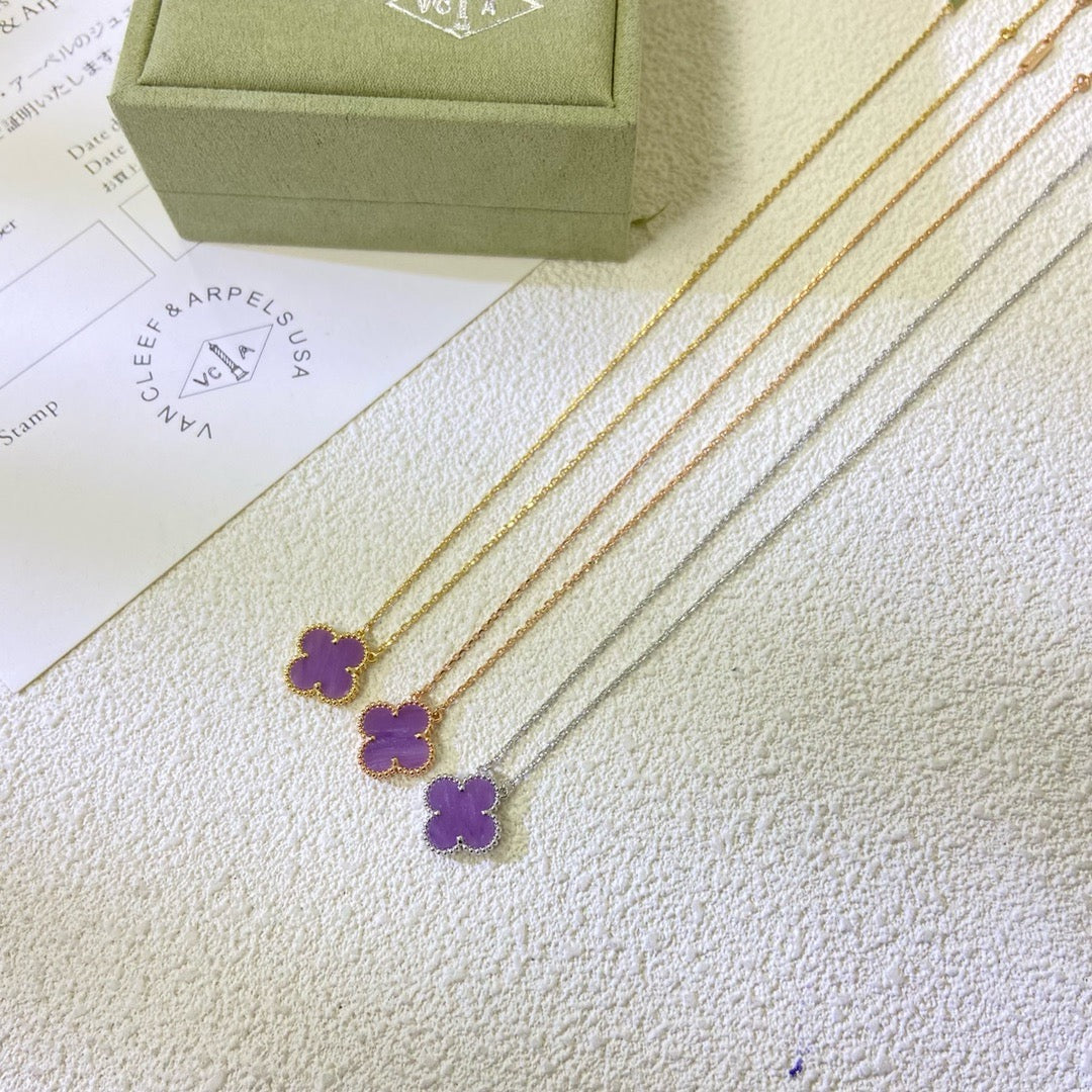 [Bling Jewelrys] KLEEBLATT 15MM LILA VIOLETT HALSKETTE