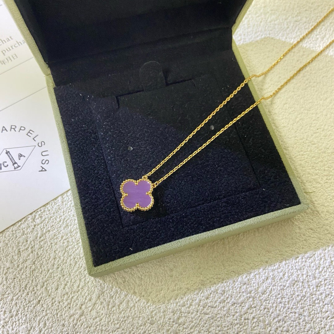 [Bling Jewelrys] KLEEBLATT 15MM LILA VIOLETT HALSKETTE