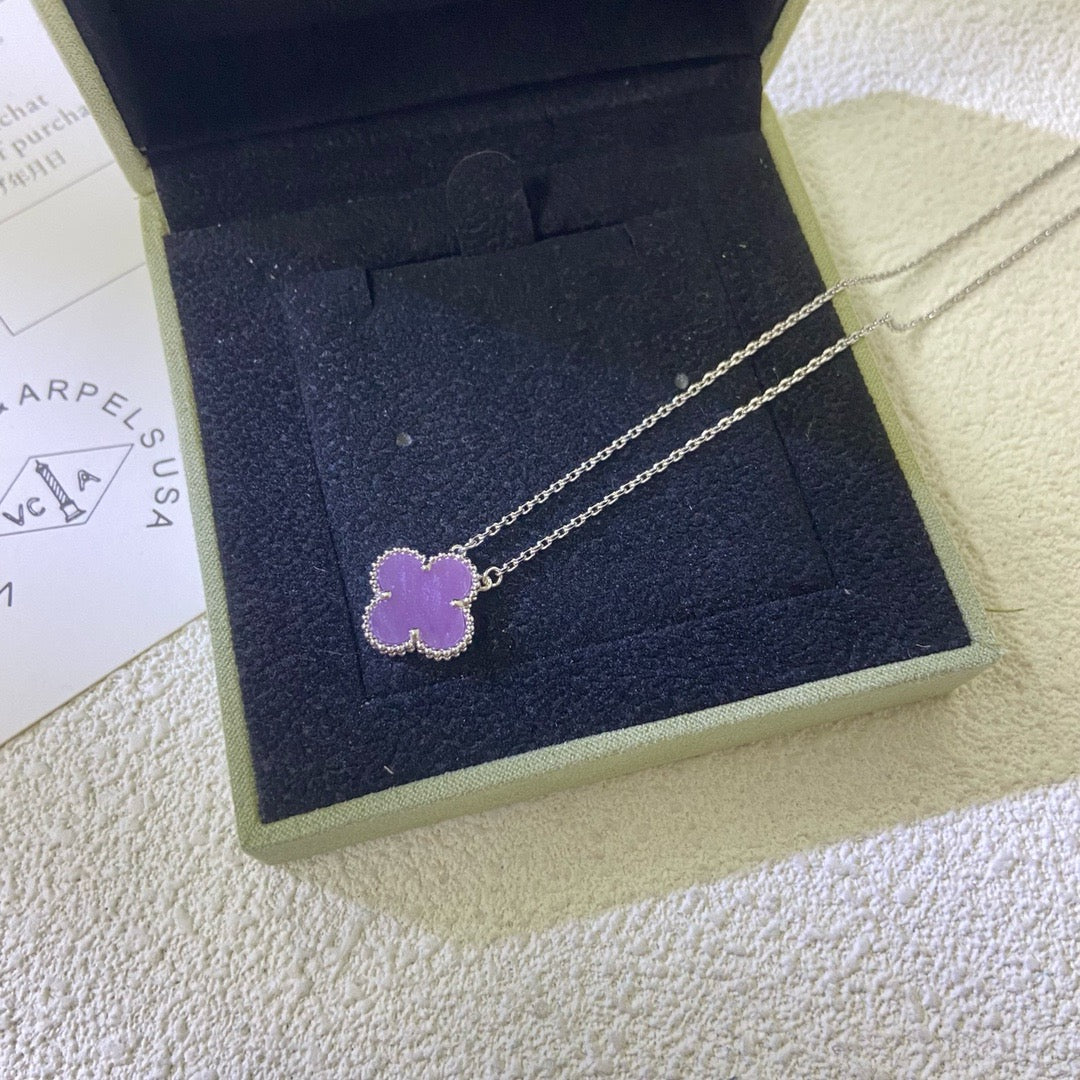 [Bling Jewelrys] KLEEBLATT 15MM LILA VIOLETT HALSKETTE