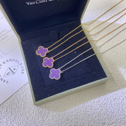 [Bling Jewelrys] KLEEBLATT 15MM LILA VIOLETT HALSKETTE