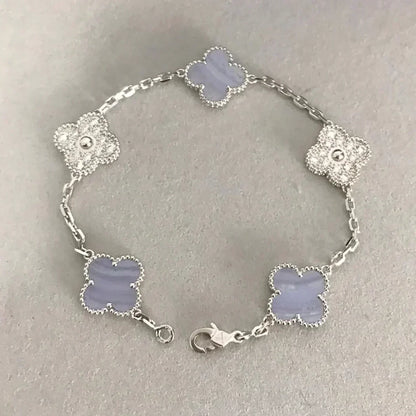 [Bling Jewelrys ] CLOVER 5 MOTIF PURPLE CHALCEDONY BRACELET COLLECTION