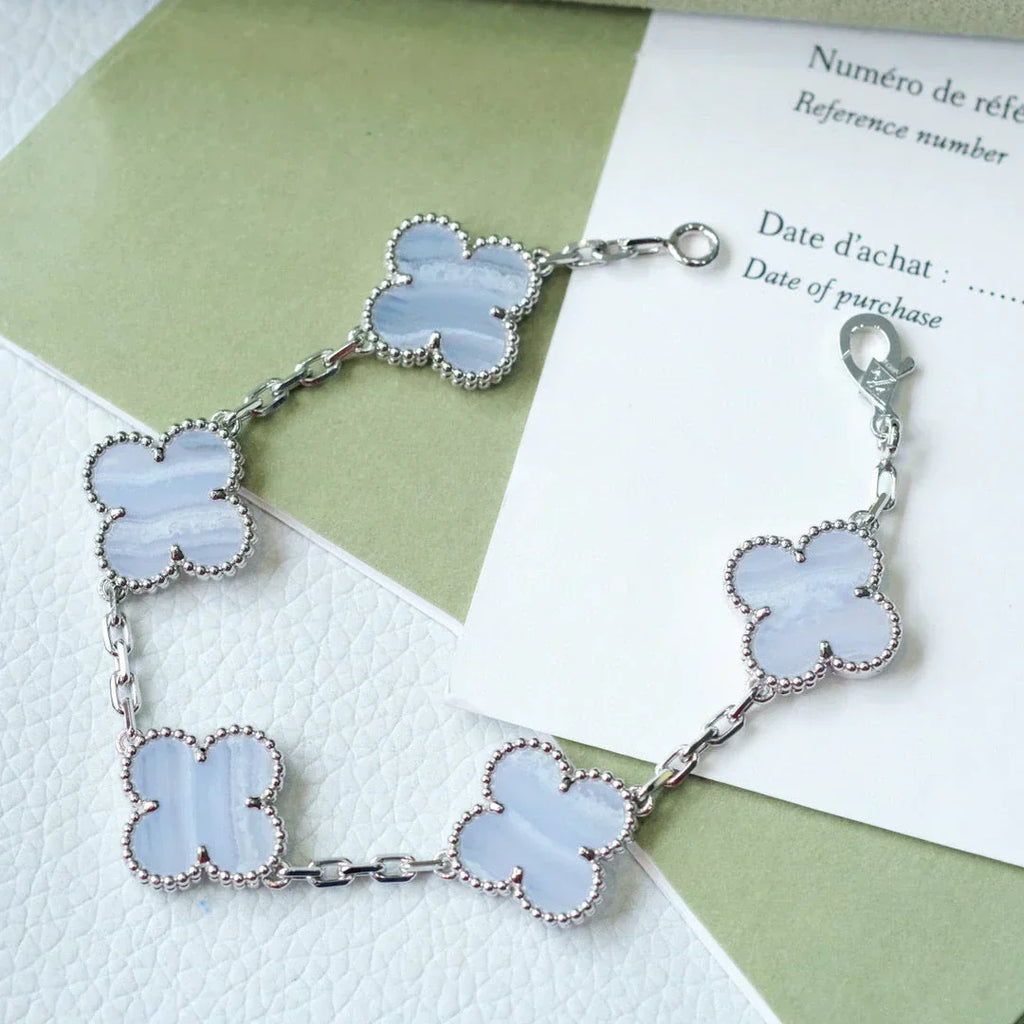 [Bling Jewelrys ] CLOVER 5 MOTIF PURPLE CHALCEDONY BRACELET COLLECTION