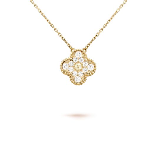 [Bling Jewelrys ]CLOVER 15MM DIAMOND SINGLE FLOWER NECKLACE