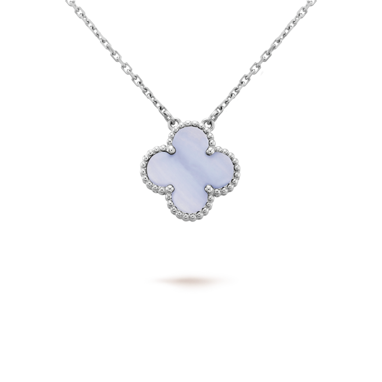 [Bling Jewelrys] KLEEBATT 15MM BLAUER CHALCEDON HALSKETTE SILBER