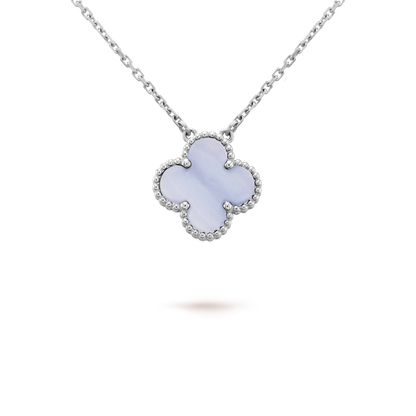 [Bling Jewelrys] KLEEBATT 15MM BLAUER CHALCEDON HALSKETTE SILBER