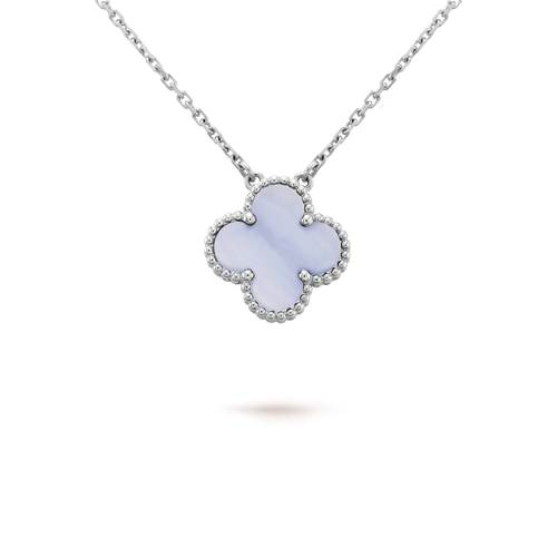 [Bling Jewelrys] KLEEBATT 15MM BLAUER CHALCEDON HALSKETTE SILBER
