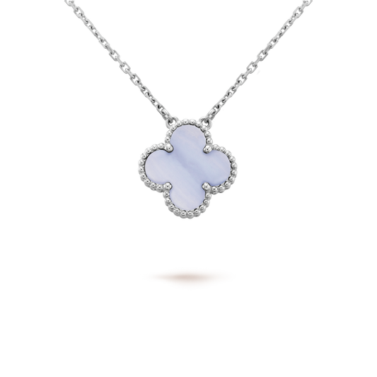 [Bling Jewelrys ]CLOVER 15MM BLUE CHALCEDONY NECKLACE SILVER