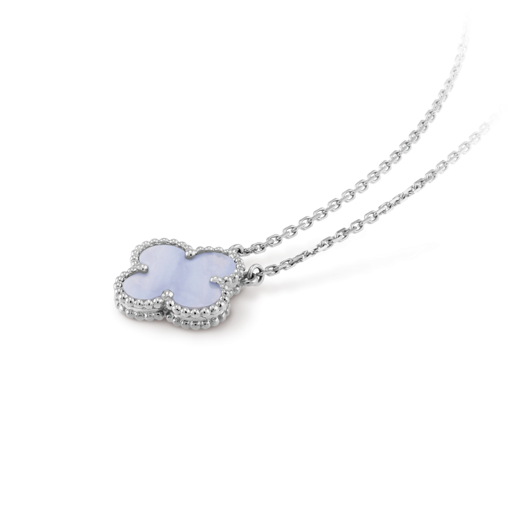[Bling Jewelrys] KLEEBATT 15MM BLAUER CHALCEDON HALSKETTE SILBER