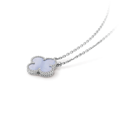 [Bling Jewelrys] KLEEBATT 15MM BLAUER CHALCEDON HALSKETTE SILBER