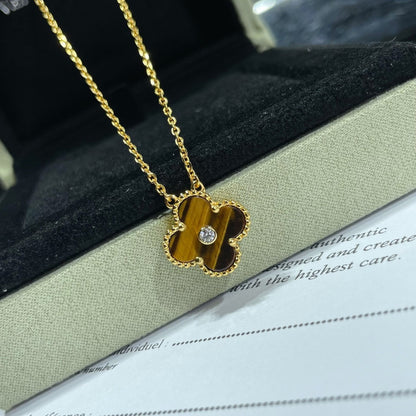 [Bling Jewelrys] KLEEBLATT 15MM DIAMANT UND GELBES TIGERAUGE ACHAT Halskette