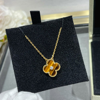 [Bling Jewelrys] KLEEBLATT 15MM DIAMANT UND GELBES TIGERAUGE ACHAT Halskette