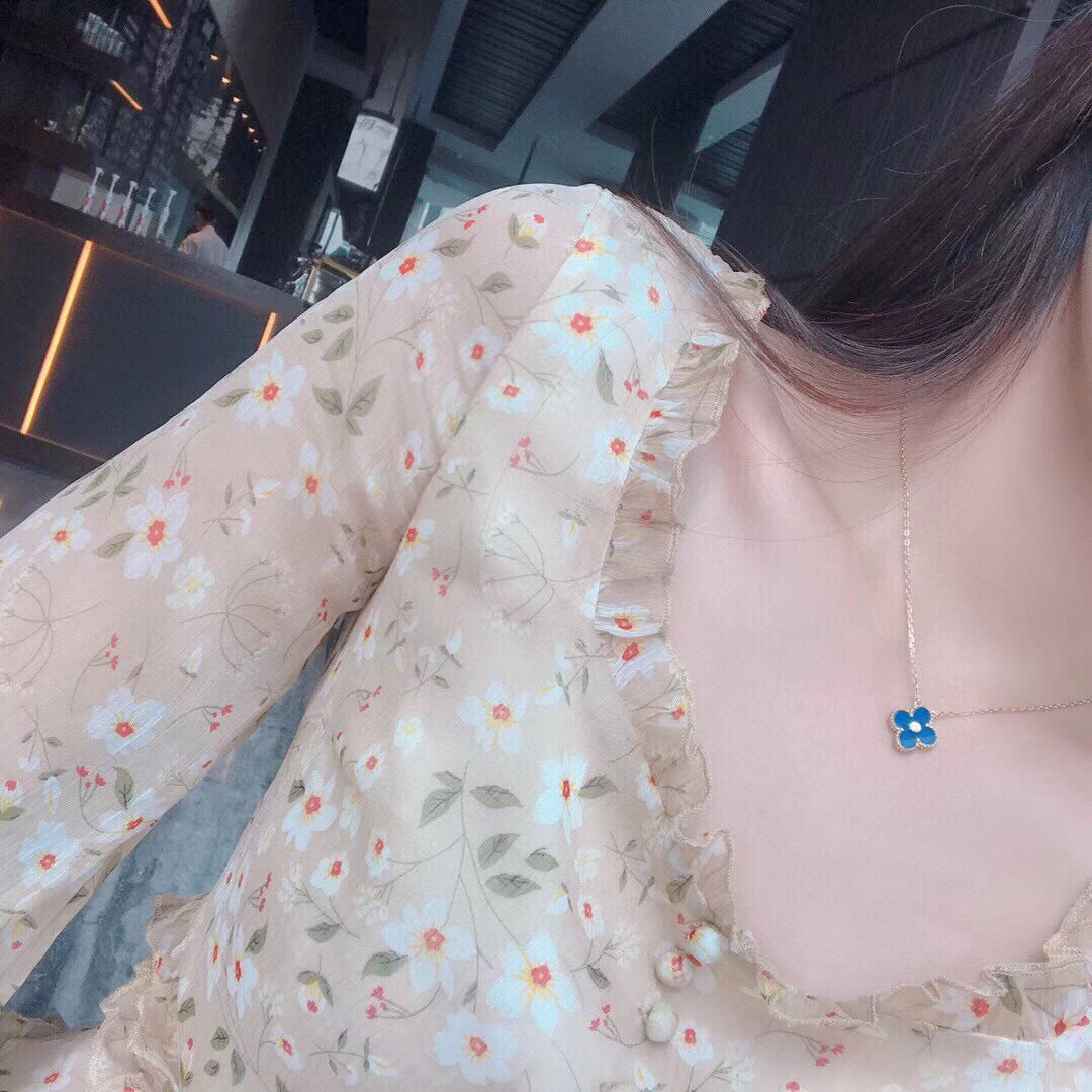 [Bling Jewelrys ]CLOVER 15MM DIAMOND AND BLUE AGATE NECKLACE