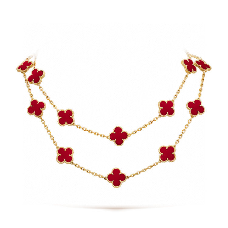 [Bling Jewelrys ]CLOVER 20 MOTIFS CARNELIAN NECKLACE