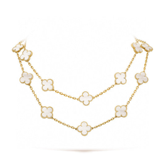 [Bling Jewelrys ]CLOVER 20 MOTIFS WHITE MOP NECKLACE