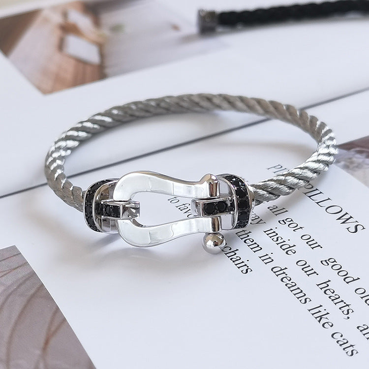 [Bling Jewelrys ]FORCE LARGE HORSESHOE BLACK DIAMOND BRACELET SILVER