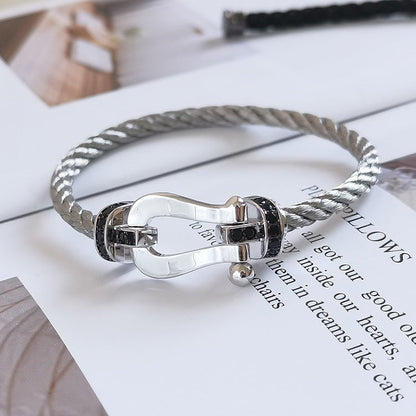 [Bling Jewelrys ]FORCE LARGE HORSESHOE BLACK DIAMOND BRACELET SILVER