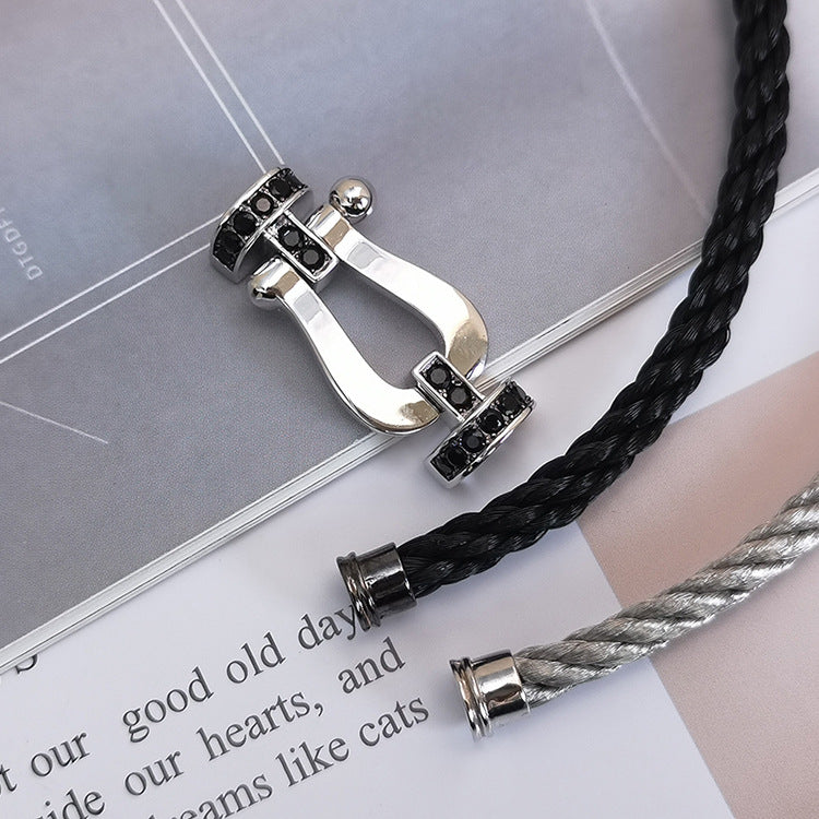 [Bling Jewelrys ]FORCE LARGE HORSESHOE BLACK DIAMOND BRACELET SILVER