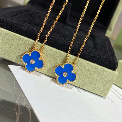 [Bling Jewelrys ]CLOVER 15MM DIAMOND AND BLUE AGATE NECKLACE