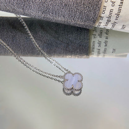 [Bling Jewelrys] KLEEBATT 15MM BLAUER CHALCEDON HALSKETTE SILBER