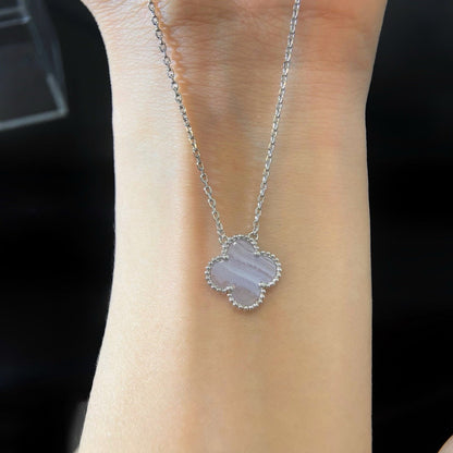 [Bling Jewelrys] KLEEBATT 15MM BLAUER CHALCEDON HALSKETTE SILBER