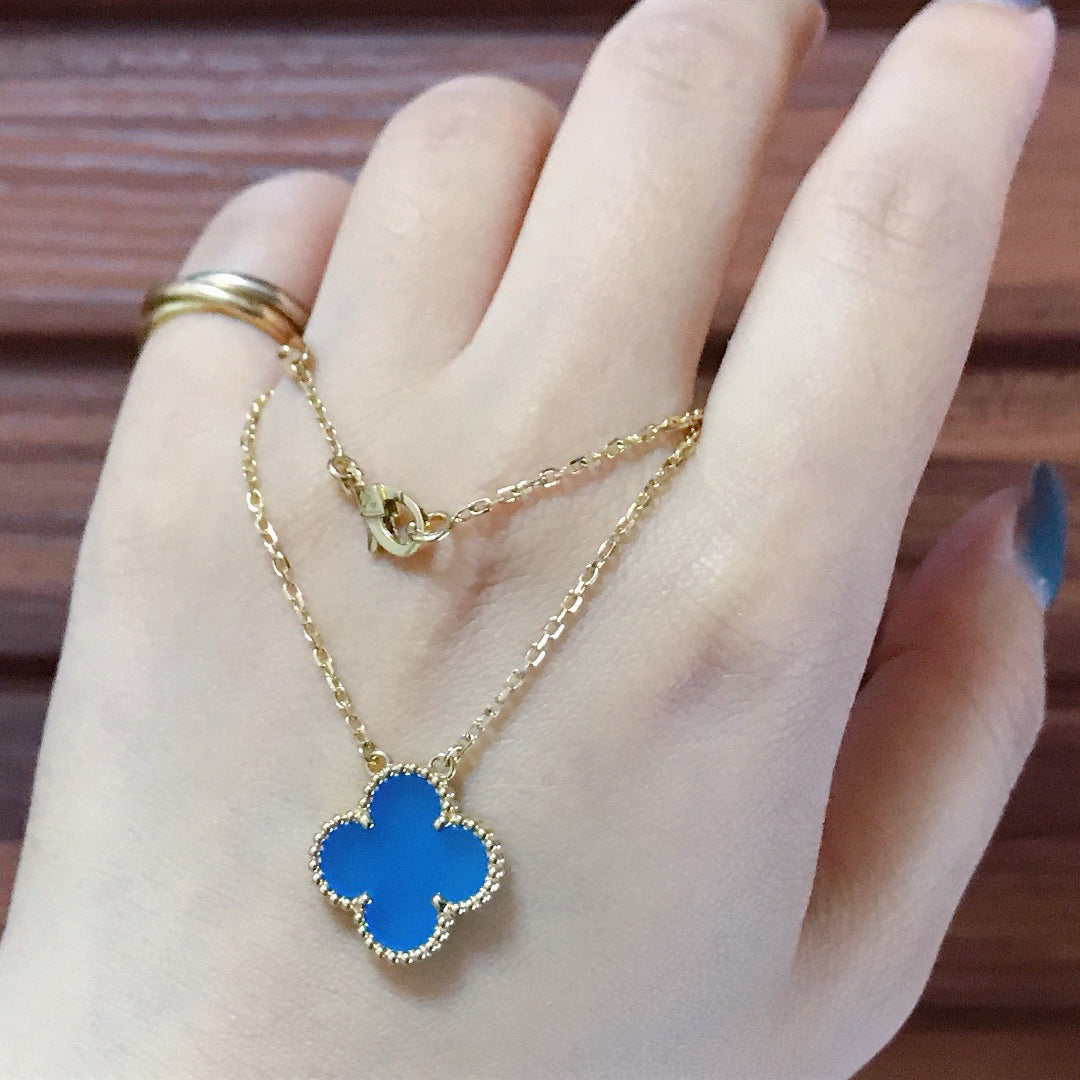 [Bling Jewelrys ]CLOVER 15MM BLUE AGATE NECKLACE
