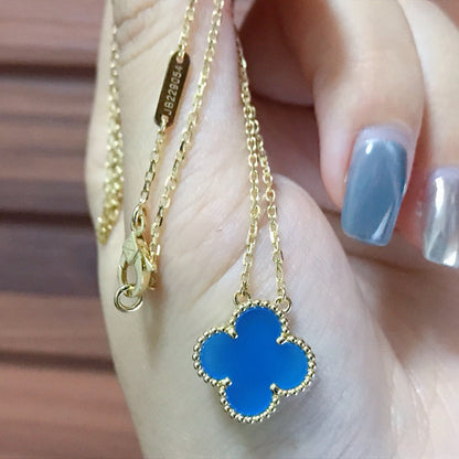 [Bling Jewelrys ]CLOVER 15MM BLUE AGATE NECKLACE