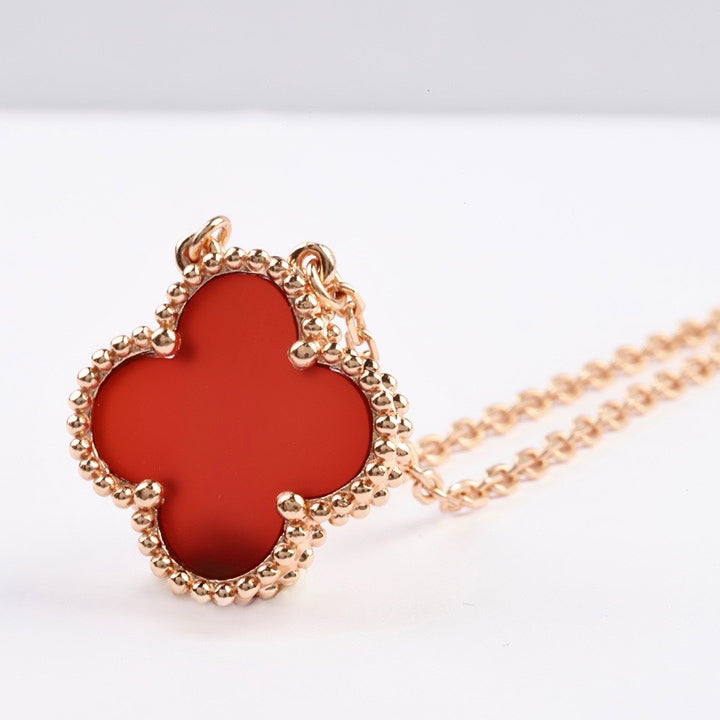 [Bling Jewelrys ]CLOVER 15MM CARNELIAN SINGLE FLOWER NECKLACE