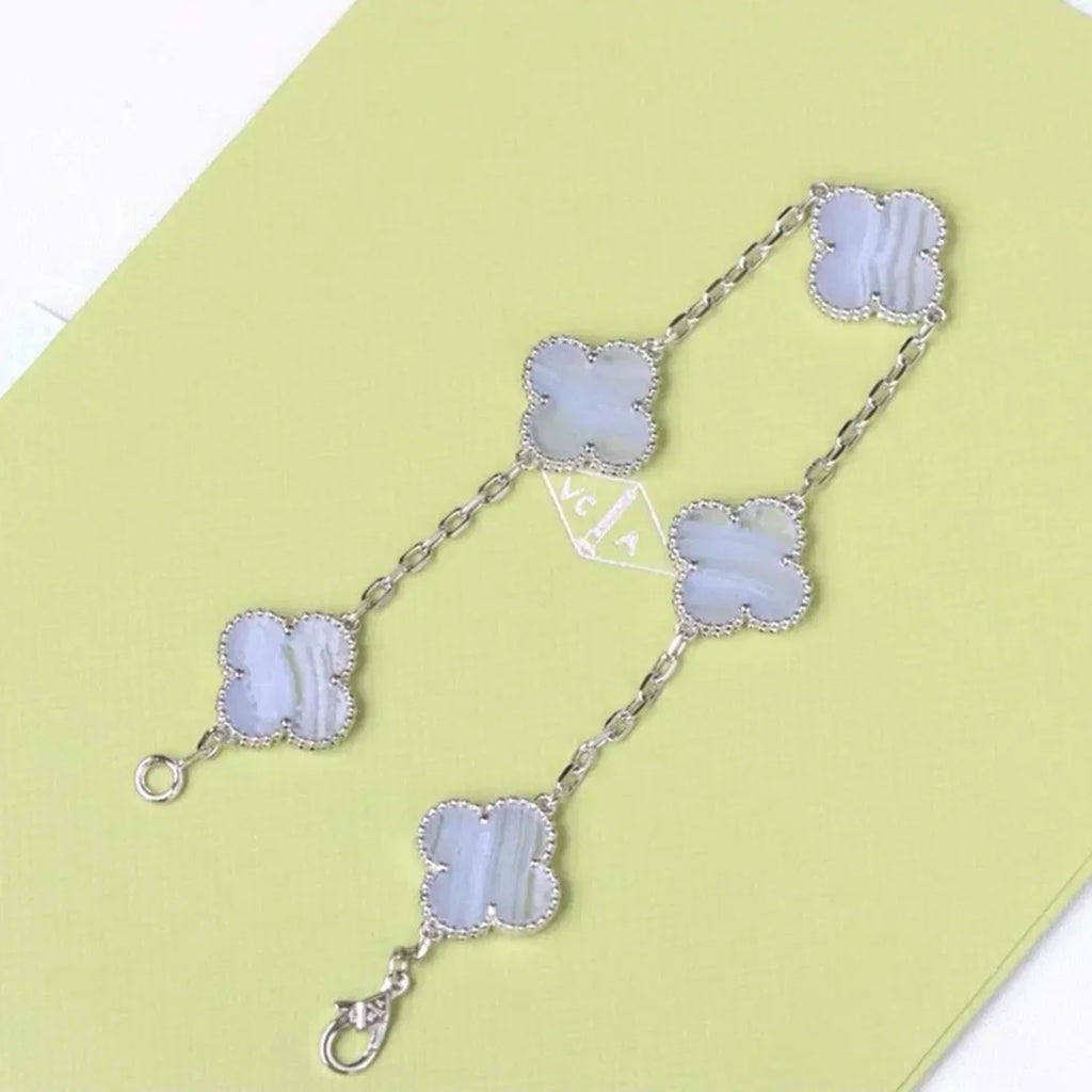 [Bling Jewelrys ] CLOVER 5 MOTIF PURPLE CHALCEDONY BRACELET COLLECTION