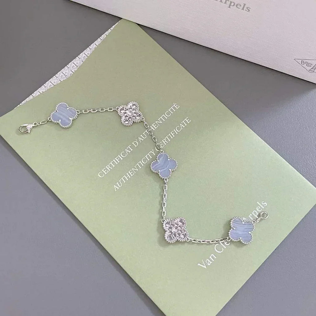 [Bling Jewelrys ] CLOVER 5 MOTIF PURPLE CHALCEDONY BRACELET COLLECTION