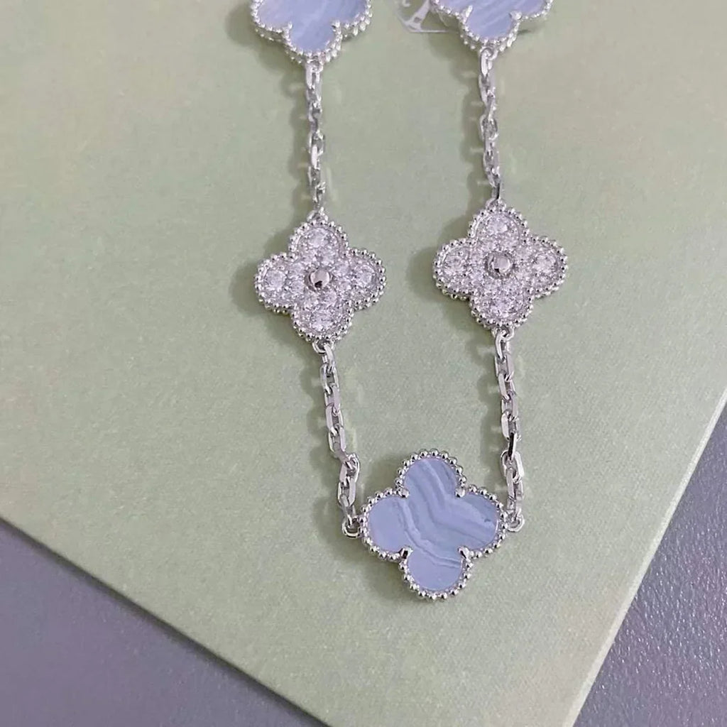 [Bling Jewelrys ] CLOVER 5 MOTIF PURPLE CHALCEDONY BRACELET COLLECTION
