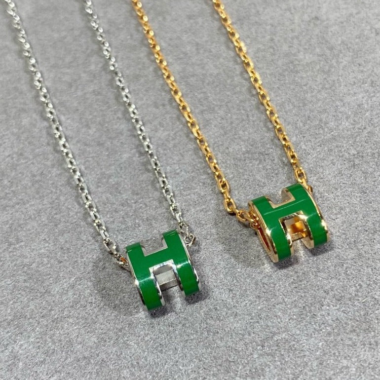 [Bling Jewelrys ]POP H GREEN NECKLACE SILVER AND GOLD
