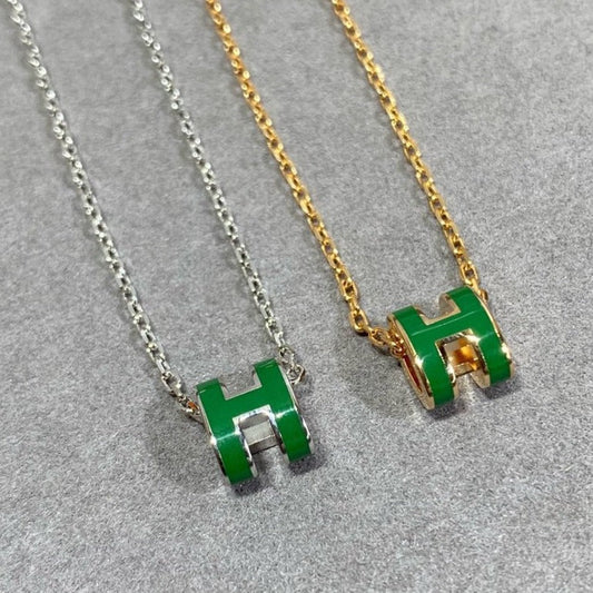 [Bling Jewelrys ]POP H GREEN NECKLACE SILVER AND GOLD