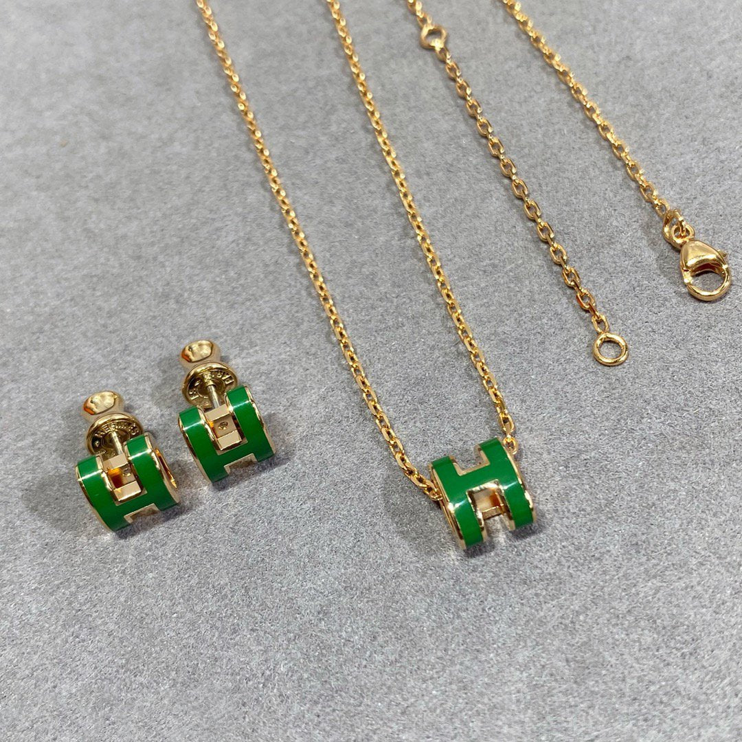 [Bling Jewelrys ]POP H GREEN NECKLACE SILVER AND GOLD