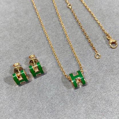 [Bling Jewelrys ]POP H GREEN NECKLACE SILVER AND GOLD
