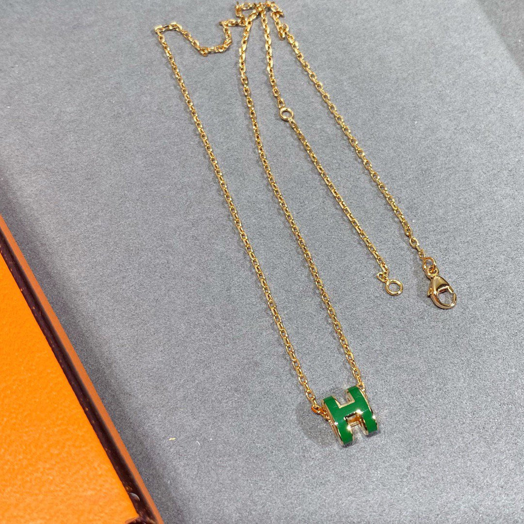 [Bling Jewelrys ]POP H GREEN NECKLACE SILVER AND GOLD