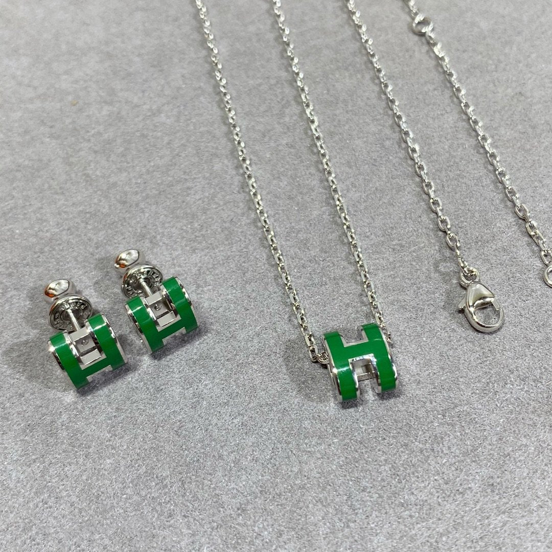 [Bling Jewelrys ]POP H GREEN NECKLACE SILVER AND GOLD